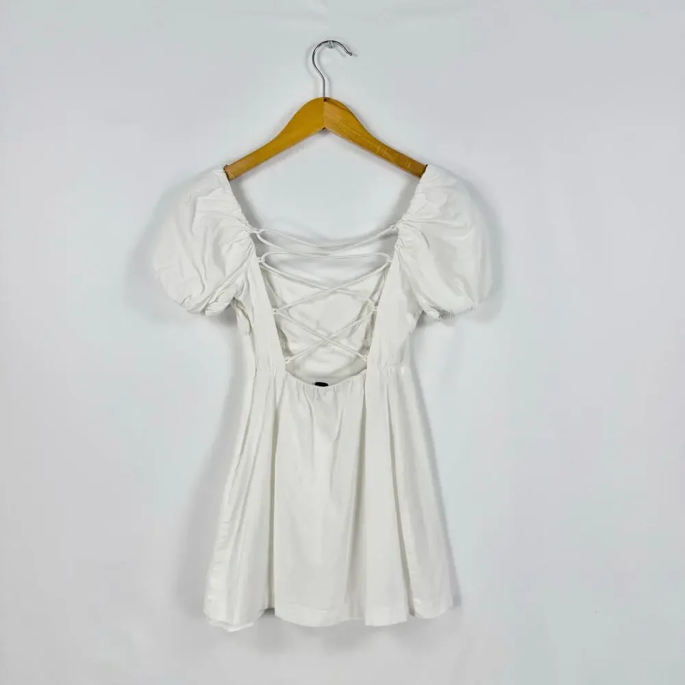 Louna Women’s Tie Back Puff Sleeve Cotton Mini Dress XS White Bachelorette